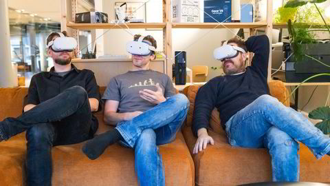 Gründerne bak VR-selskapet Breach as forteller at utgangspunktet da de startet selskapet var at de alle «var fascinert av VR». Styreleder Sindre Grønvoll (fra venstre), teknisk sjef Martin Sivertsen og daglig leder Marius Thorvaldsen.
