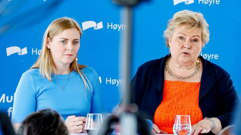 Høyres leder Erna Solberg og nestleder Tina Bru foreslår en ny produktivitetskommisjon. Foto: Jan Langhaug / NTB