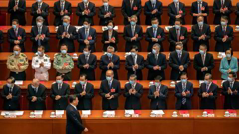 Kommunistpartiets leder Xi Jinping går mot en tredje periode som Kinas øverste leder. Her fra Folkekongressen i mai 2020.