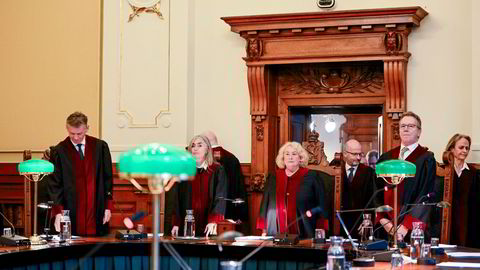 Høyesterettsjustitiarius Toril Marie Øie før domsavsigelsen i Acer-saken i Høyesteretten i Oslo.