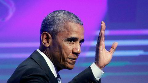 Barack Obama i Tyskland i mai. Nå er presidenten i mediene etter å ha tjent fett på taler for Wall Street-selskaper.