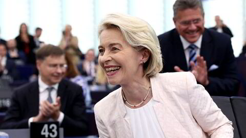 Europakommisjonens president Ursula Von der Leyen uttrykte i en tale i Europaparlamentet 18. juli (bildet) at EU trenger «ny tilnærming til konkurransepolitikken».