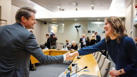 Tonje Brenna (Ap) og Peter Christian Frølich (H) under habilitetshøringen i høst.