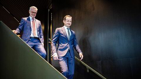 ABGs konsernsjef Jonas Ström (til venstre) og sjef for virksomheten i Norge, Kristian B. Fyksen, slapp Q2-resultater fredag morgen.