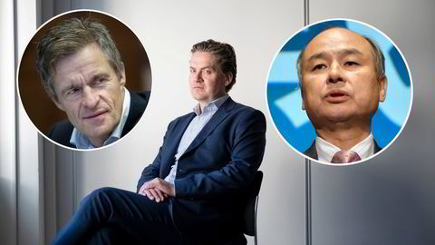 Jan Haudemann-Andersen (innfelt, venstre), Eilert Hanoa (i midten) og Softbank, avbildet ved toppsjef Masayoshi Son er Kahoots tre største eiere.