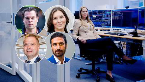 – I slike tilfeller kan det være fordelaktig å benytte seg av en stop-loss for å begrense eventuelle tap, sier forvalter Audhild Asheim Aabø (stort bilde). Innfelt fra venstre øverst: Thomas Nielsen og Pernille Skarstein Christensen. Innfelt fra venstre nederst: Harald Espedal og Shakeb Syed.