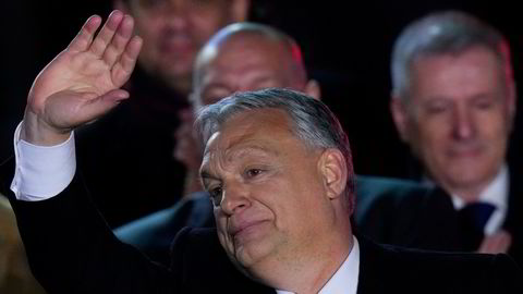 Ungarns statsminister Viktor Orban feirer valgseieren i Budapest søndag.