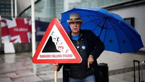 Anti-Brexit protester Steve Bray holds a placard outside the entrance to the Labour Party Conference in Liverpool, Britain, September 27, 2022. REUTERS/Henry Nicholls