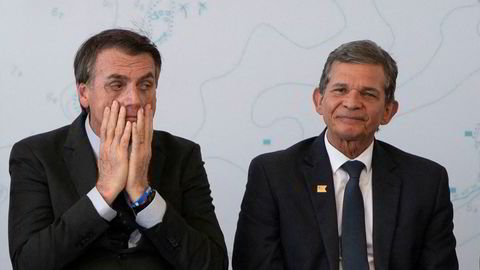 Jair Bolsonaro (t.v.) avbildet med den tidligere generalen Joaquim Silva e Luna, som han ønsker som ny toppsjef i det statlige oljeselskapet Petrobras.