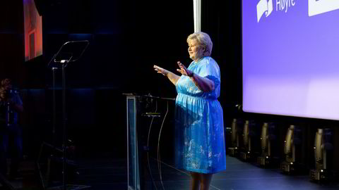 Statsminister og leder av Høyre, Erna Solberg, legger frem Høyres valgløfter.