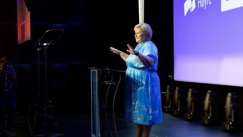 Statsminister og leder av Høyre, Erna Solberg, legger frem Høyres valgløfter.
