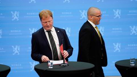 «Nulldagssårbarhet» og departementer peker mot statlige trusselaktører, skriver Simen Bakke. Statsråd Sigbjørn Gjelsvik (til venstre) og NSMs Geir Arne Engh-Hellesvik fortalte om dataangrepene 24. juli.