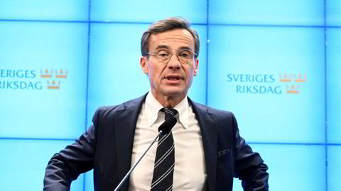 Ulf Kristersson taleri Riksdagen  etter å ha blitt valgt til statsminsiter mandag.