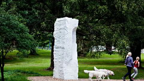 Skulpturene i Ekebergparken er et initiativ fra eiendomskongen Christian Ringnes og hans families stiftelse. Bildet viser kunstverket «Konkavt ansikt» av Hilde Mæhlum.
