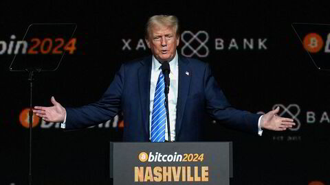 Den republikanske presidentkandidaten Donald Trump talte i juli under en bitcoin-konferanse i Nashville. Dette begeistret mange kryptotilhengere.