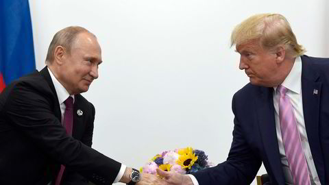 Donald Trump har antydet to mulige løsninger i Ukraina. Den ene er en avtale mellom ham og Putin, i likhet med München-avtalen fra høsten 1938, der Ukraina må gi fra seg territorium, skriver Anders Kjølberg. Bildet er fra G-20-møtet i Japan i 2019.