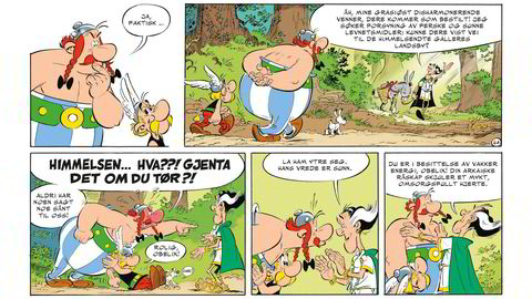I «Den hvite iris» møter Obelix og Asterix en uvant fiende, romeren Dydolastus må bekjempes med ord, ikke knyttnever.