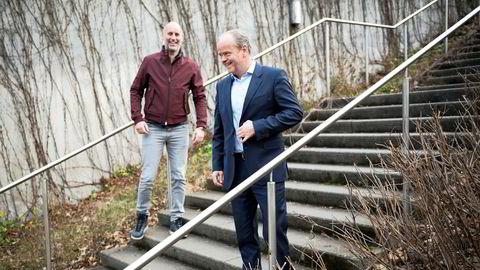 Administrerende direktør Jonas Rinde (til venstre) og styremedlem Torkjell Johan Nilsen i Huddly har nylig hentet 80 millioner kroner til selskapet gjennom emisjon.