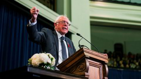 Senator Bernie Sanders under en tale han holdt i Toronto i Canada tidligere i år.