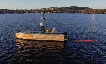 NY VINNER: Denne farkosten kjemper om seieren i Xprize Shell Ocean Challenge, en pågående konkurranse om å kartlegge havbunnen. Kongsberg Gruppen har levert styringssystemer og undervannsroboten Hugin.