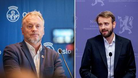 Til venstre byrådsleder i Oslo fra Arbeiderpartiet Raymond Johansen. Til høyre næringsminister Jan Christian Vestre fra Arbeiderpartiet.