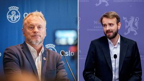 Til venstre byrådsleder i Oslo fra Arbeiderpartiet Raymond Johansen. Til høyre næringsminister Jan Christian Vestre fra Arbeiderpartiet.