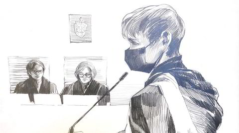 Laila Anita Bertheussen under domsavsigelsen i tingretten 15. januar. I bakgrunnen fagdommer Anniken Nygaard Ottesen og dommer Yngvild Thue
