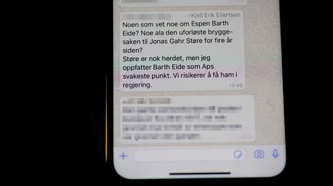 Denne meldingen dukket opp i Whatsapp-gruppen «Politikk» i starten av årets valgkamp.