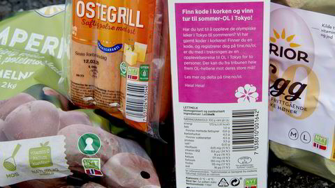 Matvarer med Nyt Norge merket. melk - egg - pølser - poteter -