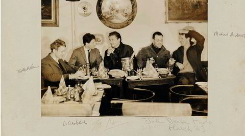 Kunstnerliv. Fra venstre mot høyre: Kunstnerne Tim Behrens, Lucian Freud, Francis Bacon, Frank Auerbach og Michael Andrews i Soho tidlig på 1960-tallet.