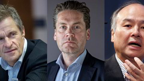 Kahoots tre største aksjonærer, toppsjef Eilert Hanoa (midten), milliardær Jan Haudemann-Andersen (t.v.) og Softbank ved toppsjef Masayoshi Son (t.h.), har sett aksjekursen falle rundt 70 prosent siden toppen i januar.