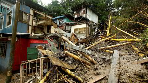 Den tropiske stormen Nate herjer i Mellom-Amerika, og er i ferd med å bygge seg opp til orkan. Bildet viser ødelagte hus i San Jose, Costa Rica etter at Nates har passert.
