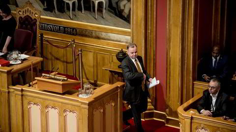 Stortingspresident Olemic Thommessen redegjorde onsdag for byggesprekken i Stortinget. Hans fremtid er fortsatt uviss.