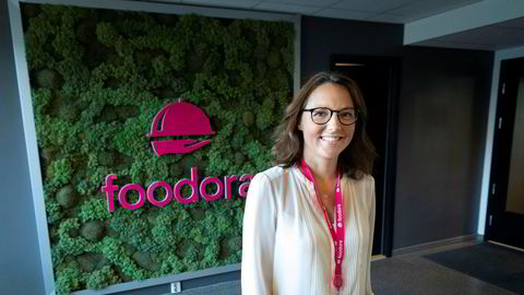 Foodora-sjef Elisabeth Myhre i selskapets nye lokaler sentralt i Oslo.