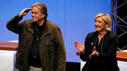 Donald Trumps tidligere rådgiver Steve Bannon stilte opp i Lille i Frankrike i helgen for å tale til Nasjonal Front-leder Marine Le Pen og hennes partifeller.