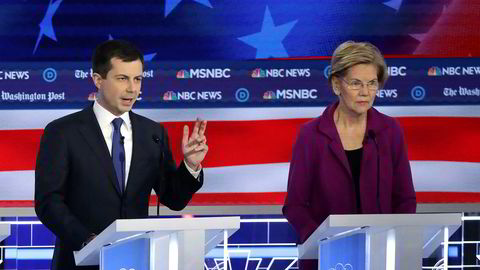 Pete Buttigiegs popularitet har steget de siste ukene. Meddebattant Elizabeth Warren er fortsatt en av favorittene til å bli Demokratenes presidentkandidat.
