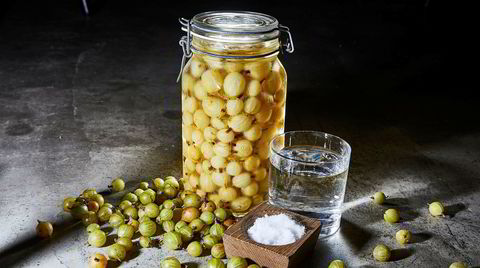 Bevare meg vel. Vann og salt, det er alt. Mer skal det ikke til for å bevare de ferske stikkelsbærene i flere måneder fremover.