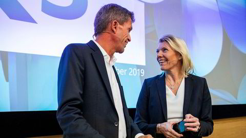 DNB-toppene Kjerstin Braathen (t.h.) og Ottar Ertzeid kunne legge frem et knallsterkt tredjekvartalsresultat torsdag, deres første i rollene som henholdsvis konsernsjef og finansdirektør.