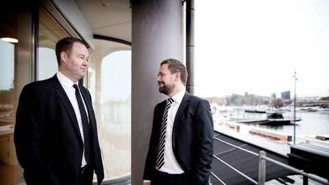 Danske Banks leder i Norge, Trond F. Mellingsæter og nyutnevnt CDO (Sjef for digital utvikling) Knut Wangen (til høyre) vil gi bedrifter lån på dagen.