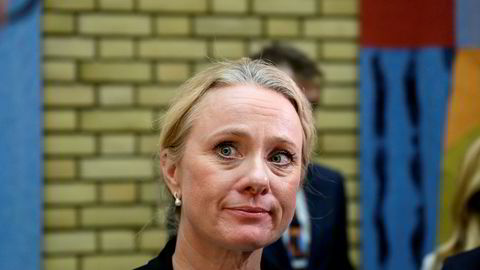 Arbeids- og sosialminister Anniken Hauglie redegjør for Stortinget om NAV-skandalen. Foto: Fartein Rudjord