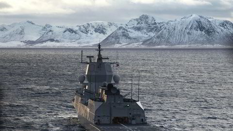 Fregatten KNM Thor Heyerdahl med klargjøring til helikopteroperasjoner under Øvelse Flotex 2019 i Nord-Norge.
