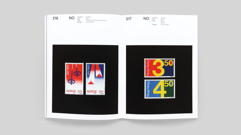 Skidesign. Den grafiske designeren Leif Anisdahl er representert i boken, blant annet med frimerkene designet for ski-VM i Oslo i 1982. Foto: Unit Editions
