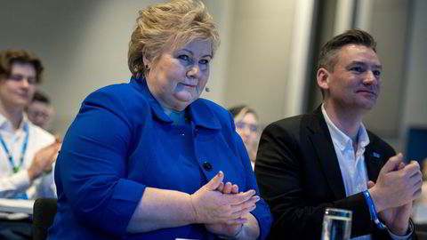 Erna Solberg og Henrik Asheim under Høyres landsmøte.