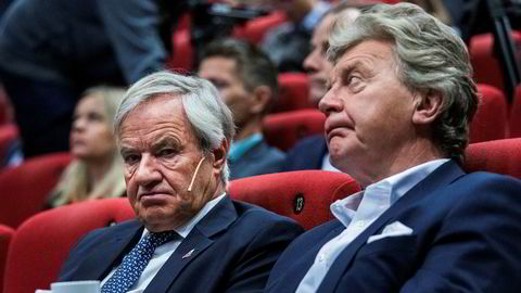 Bjørn Kjos (til venstre) og Bjørn H. Kise har gjennom HBK Holding as har inngått en TRS-avtale med Danske Bank for fem mill. aksjer i Norwegian.