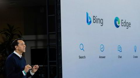 Yusuf Mehdi i Microsoft under en lansering tidligere i år.