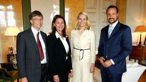 Bill og Melinda Gates (til venstre) ble i 2009 mottatt i audiens på Slottet av kronprinsesse Mette-Marit og kronprins Haakon.