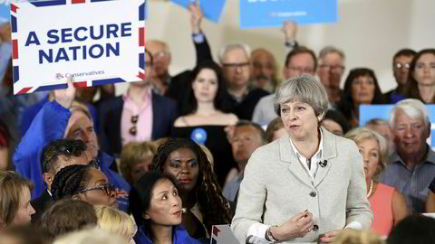 Storbritannias statsminister Theresa May på et valgkamparrangement i Twickenham, London 29. mai.