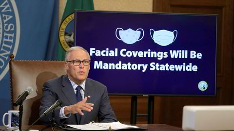 Washington-guvernør Jay Inslee la tirsdag frem ordren om maskepåbud. Påbudet blir gjeldende fra fredag.