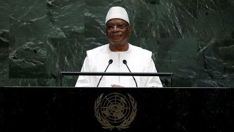 Malis president Ibrahim Boubacar Keita varslet natt til onsdag sin avgang. Bildet er fra en tale han holdt i FN i september i fjor.