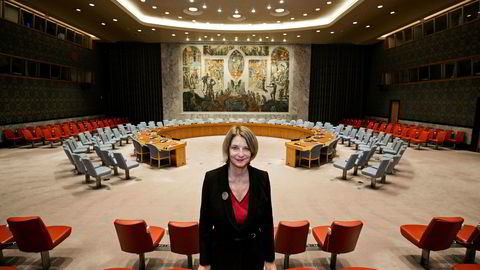Mona Juul, ny FN-Ambassadør i New York, her i i FNs sikkerhetsråd.